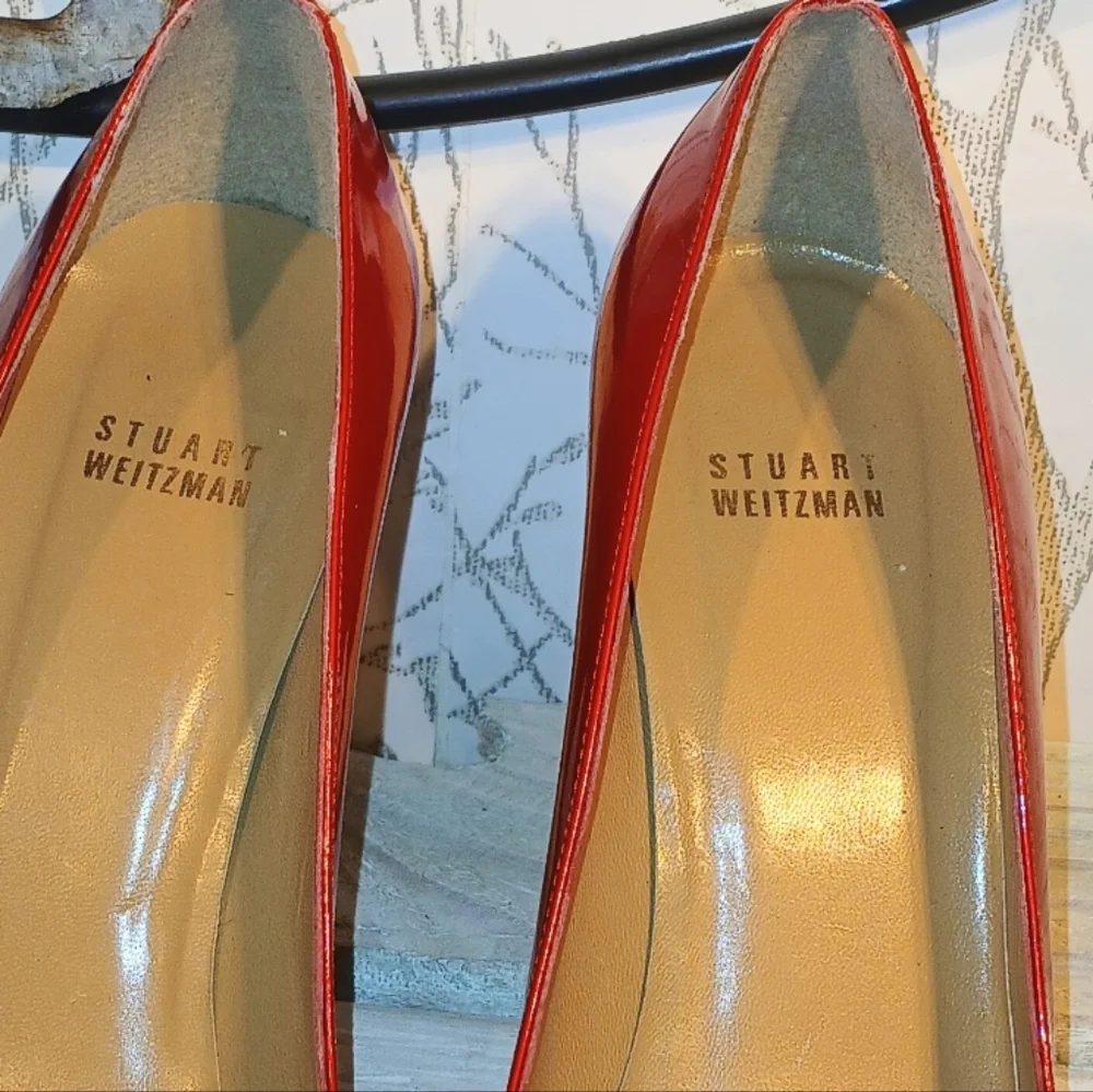 Vintage Y2K Stuart Weitzman Red Patent Leather High Heels.